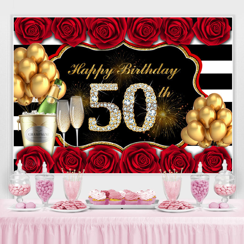 Lofaris Rose And Glitter Balloon Happy 50Th Birthday Backdrop
