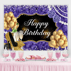 Lofaris Rose And Glitter Balloon Pearl Happy Birthday Backdrop