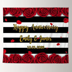 Lofaris Rose And White Black Line Happy Anniversary Backdrop