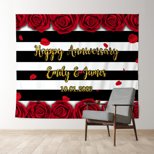 Lofaris Rose And White Black Line Happy Anniversary Backdrop