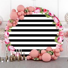 Lofaris Rose Black And White Stripe Birthday Circle Backdrop