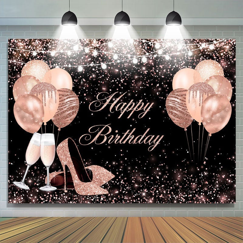 Lofaris Rose Gold Balloon Glitter Birthday Backdrop for Women