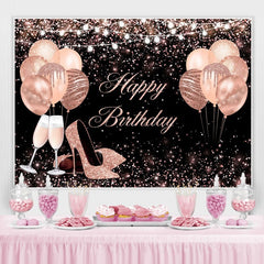 Lofaris Rose Gold Balloon Glitter Birthday Backdrop for Women