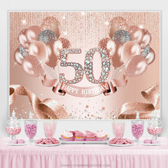 Lofaris Rose Gold Balloon Ribbion Happy 50Th Birthday Backdrop