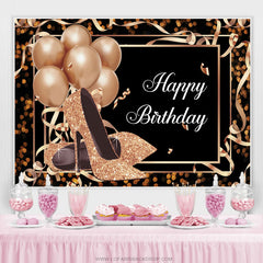 Lofaris Rose Gold Balloons Glitter Heels Birthday Backdrop