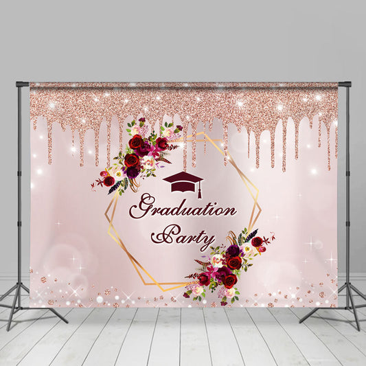 Lofaris Rose Gold Bokeh Floral Graduation Party Backdrop