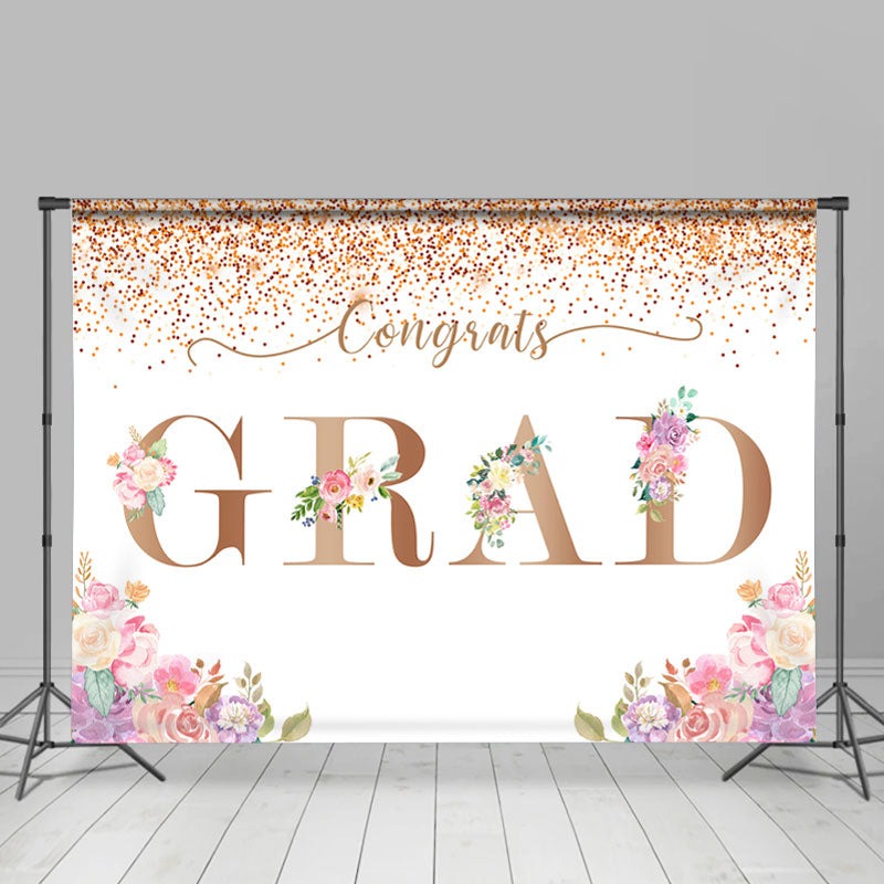 Lofaris Rose Gold Congrats Grad With Flowers Backdrop For Girl