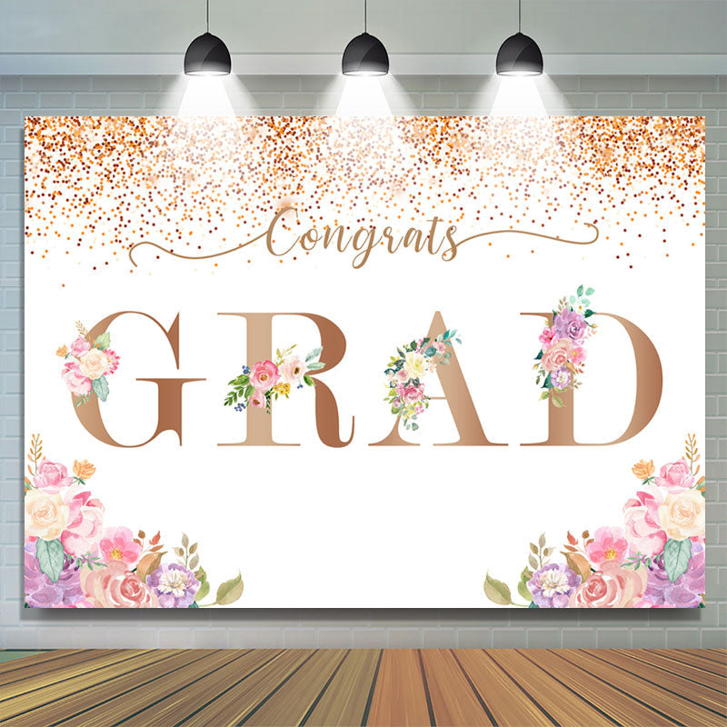 Lofaris Rose Gold Congrats Grad With Flowers Backdrop For Girl