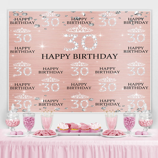 Lofaris Rose Gold Diamond Crown Happy 30th Birthday Backdrop