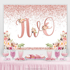 Lofaris Rose Gold Dots And Flowers Happy 2Nd Birthday Backdrop