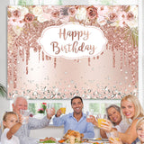 Load image into Gallery viewer, Lofaris Rose Gold Floral And Glitter Happy Birthday Backdrop