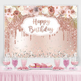 Load image into Gallery viewer, Lofaris Rose Gold Floral And Glitter Happy Birthday Backdrop