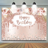 Load image into Gallery viewer, Lofaris Rose Gold Floral And Glitter Happy Birthday Backdrop