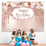 Load image into Gallery viewer, Lofaris Rose Gold Floral And Glitter Happy Birthday Backdrop