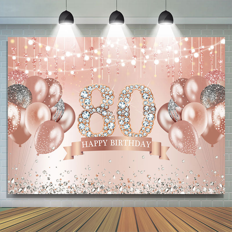 Lofaris Rose Gold Glitter Balloon Happy 80Th Birthday Backdrop