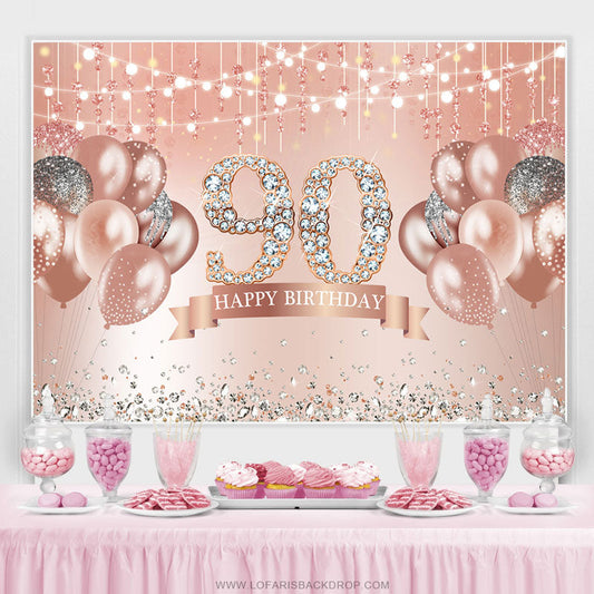 Lofaris Rose Gold Glitter Balloon Happy 90Th Birthday Backdrop