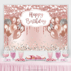 Lofaris Rose Gold Glitter Balloon Happy Birthday Backdrop