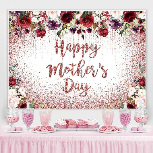 Lofaris Rose Gold Glitter Flowers Happy Mothers Day Backdrop