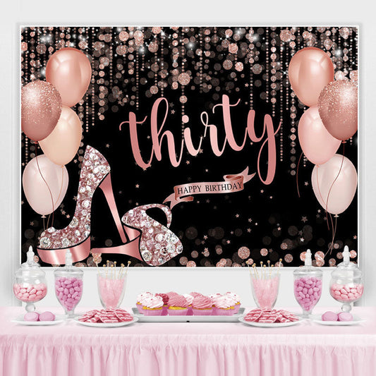 Lofaris Rose Gold Happy 30Th Birthday Balloon Glitter Backdrop
