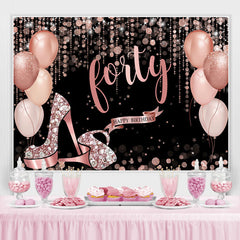 Lofaris Rose Gold Happy 40Th Birthday Balloon Glitter Backdrop