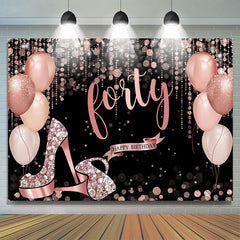 Lofaris Rose Gold Happy 40Th Birthday Balloon Glitter Backdrop
