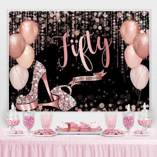 Lofaris Rose Gold Happy 50Th Birthday Balloon Glitter Backdrop