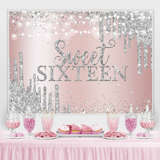 Lofaris Rose Gold Pink and Silver Bokeh Sweet Sixteen Backdrop