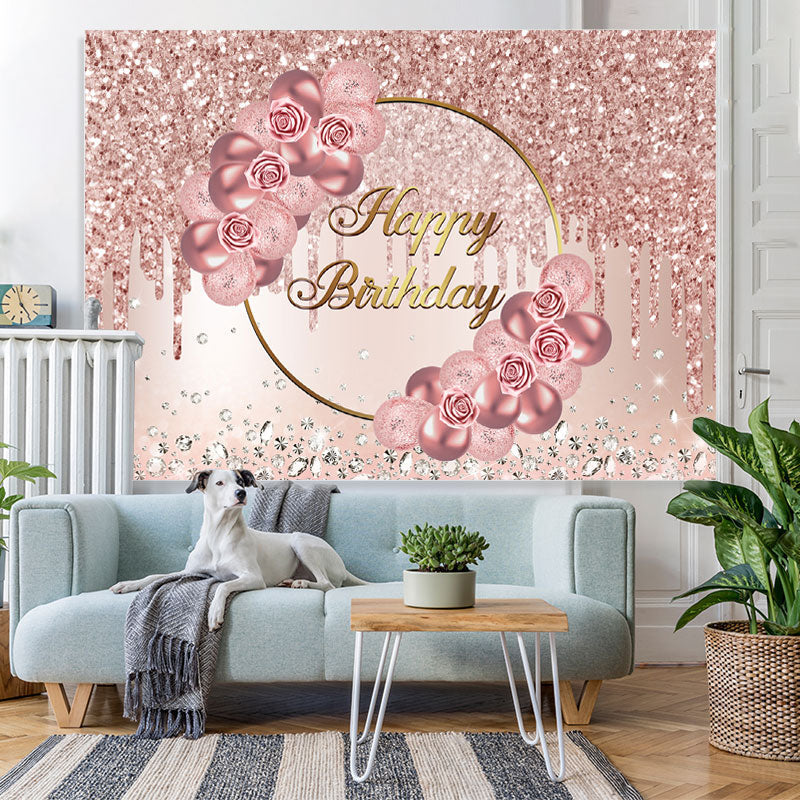 Lofaris Rose Gold Pink Flower and Diamond Birthday Backdrop