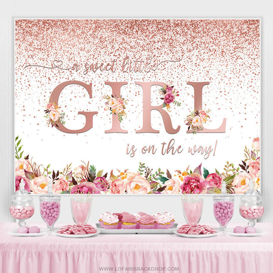 Lofaris Rose Gold Sweet Girl Is On The Way Baby Shower Backdrop