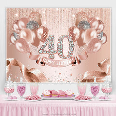 Lofaris Rose Golden Balloons Happy 40Th Birthday Backdrop