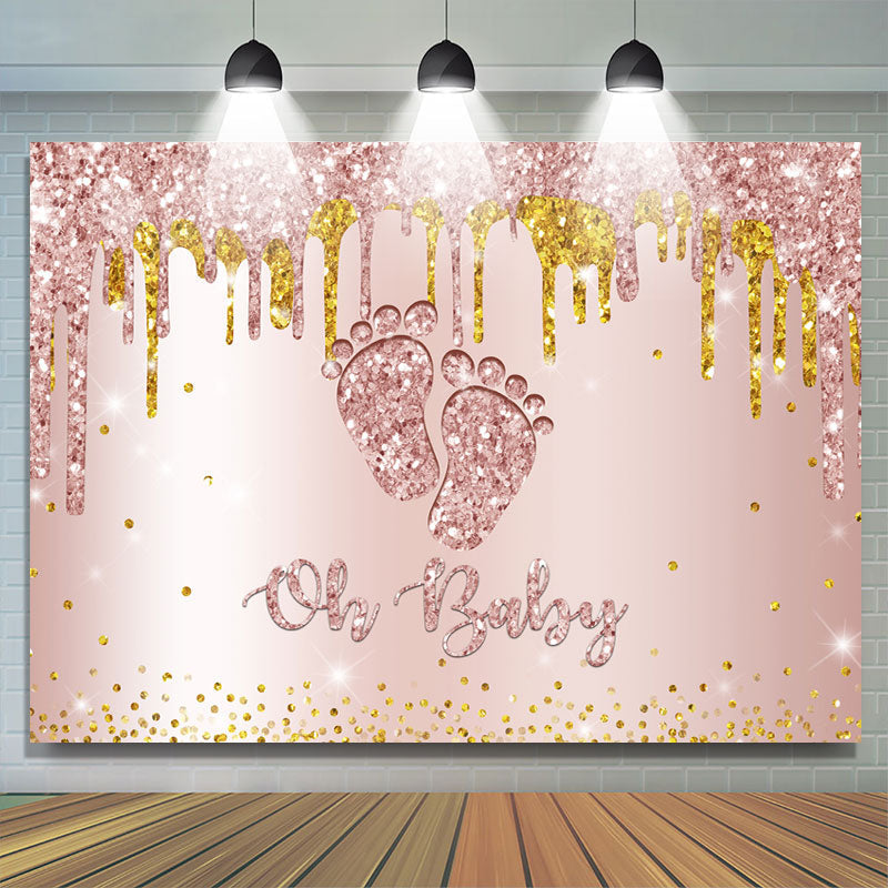 Lofaris Rose Golden Glitter Feet Themed Baby Shower Backdrop