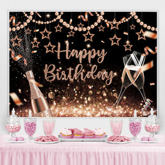 Lofaris Rose Golden Pearl And Star Theme Happy Birthday Backdrop
