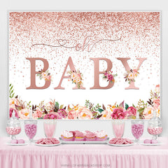 Lofaris Rose Golden With Flowers Cute Baby Shower Backdrop
