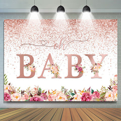 Lofaris Rose Golden With Flowers Cute Baby Shower Backdrop