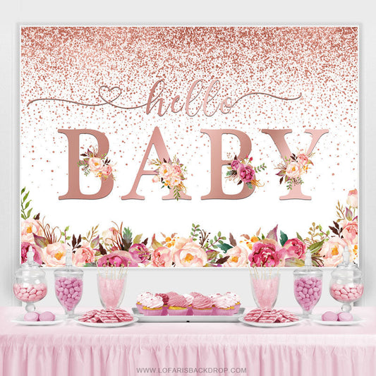 Lofaris Rose Golden With Flowers Lovely Baby Shower Backdrop