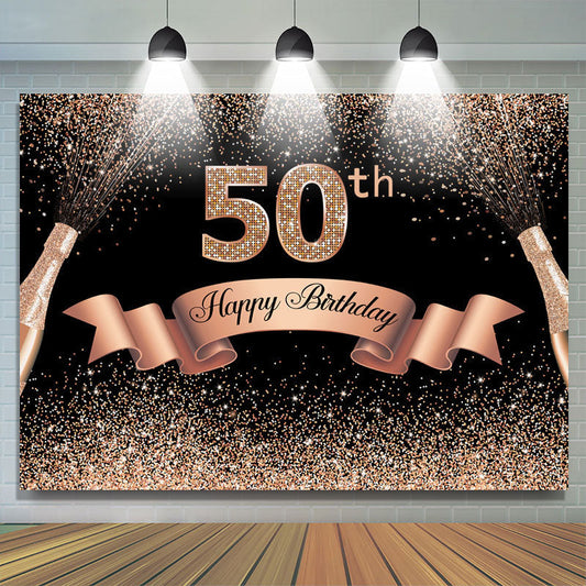 Lofaris Rose Holden Black Glitter Happy 50Th Birthday Backdrop