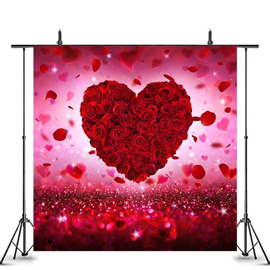 Lofaris Rose Red Floral Glitter Backdrops For Valentines Day