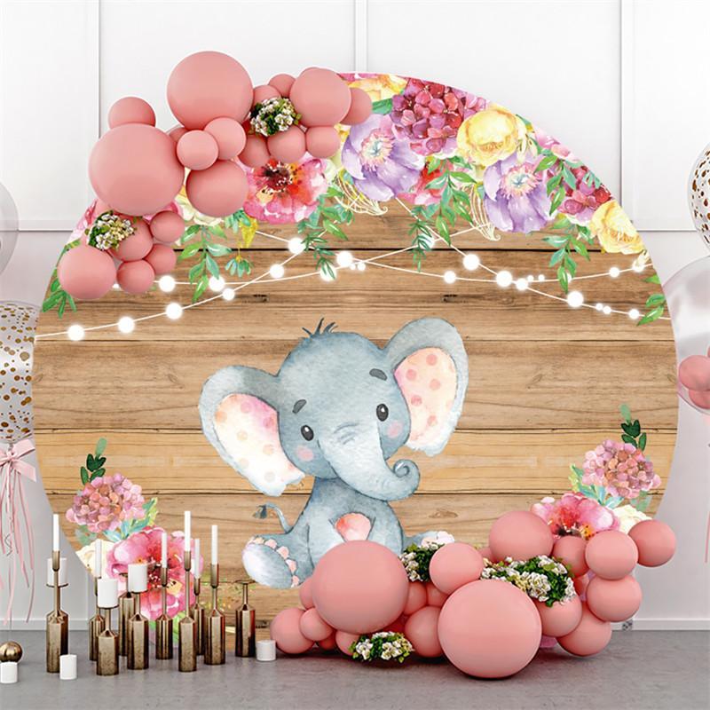 Lofaris Round And Floral Elephant Wooden Baby Shower Backdrop