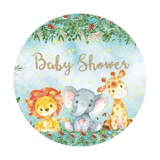 Lofaris Round Animals And Flower Glitter Baby Shower Backdrop