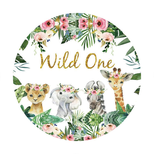 Lofaris Round Animals Gold Glitter Wild One Birthday Backdrop