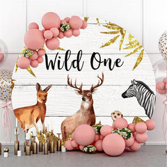 Lofaris Round Animals Wild One Wooden Glitter Birthday Backdrop
