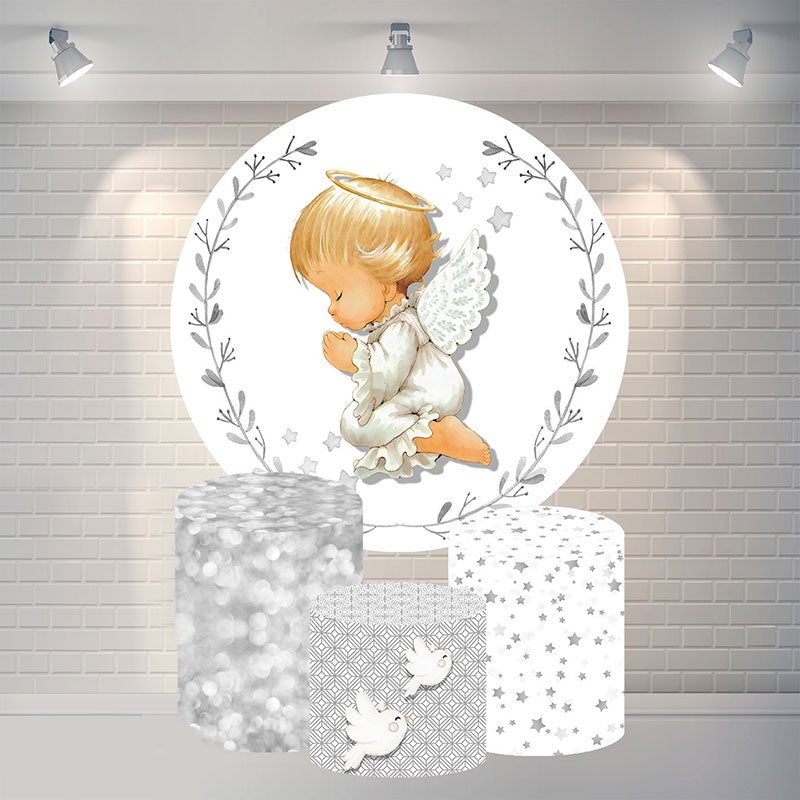 Lofaris Round Baby Grey Leaves Shower Backdrop For Party