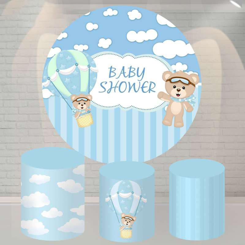 Lofaris Round Bear White Cloud Baby Shower Backdrop For Boy