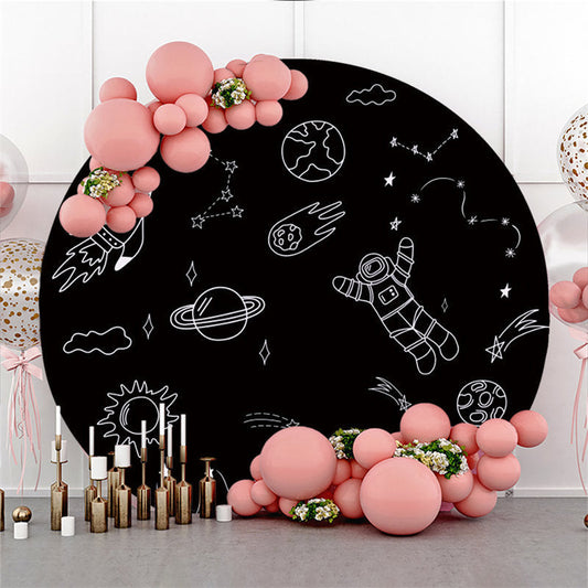 Lofaris Round Black And White Sketch Starry Sky Birthday Backdrop