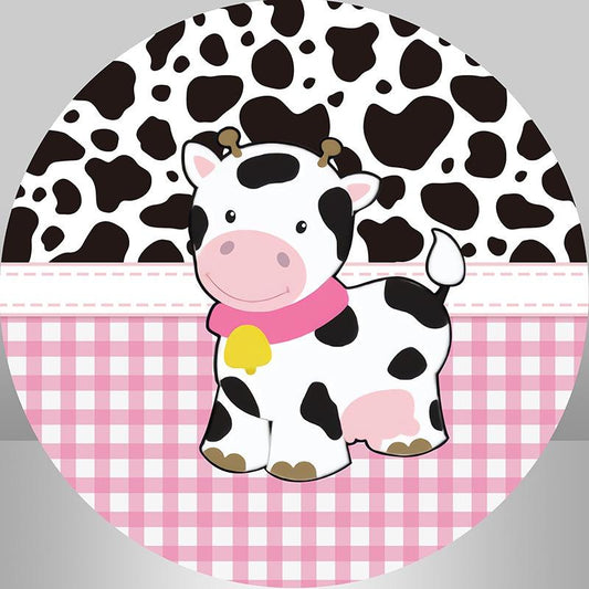 Lofaris Round Black And White Texture Cow Baby Shower Backdrop