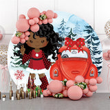 Load image into Gallery viewer, Lofaris Round Black Girl And Red Car Happy Birthday Backdrop