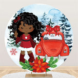 Load image into Gallery viewer, Lofaris Round Black Girl And Red Car Happy Birthday Backdrop