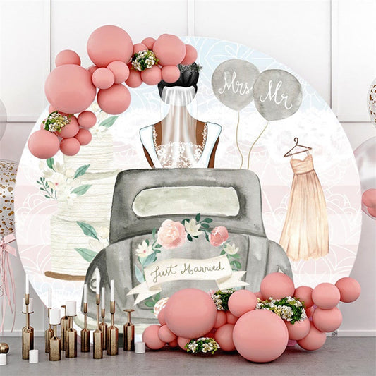 Lofaris Round Black Girl Car Floral Party Backdrop For Wedding