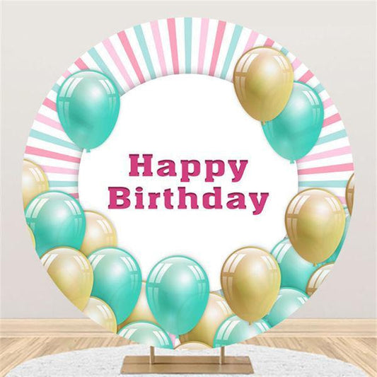 Lofaris Round Canary Yellow Balloon Happy Birthday Backdrop