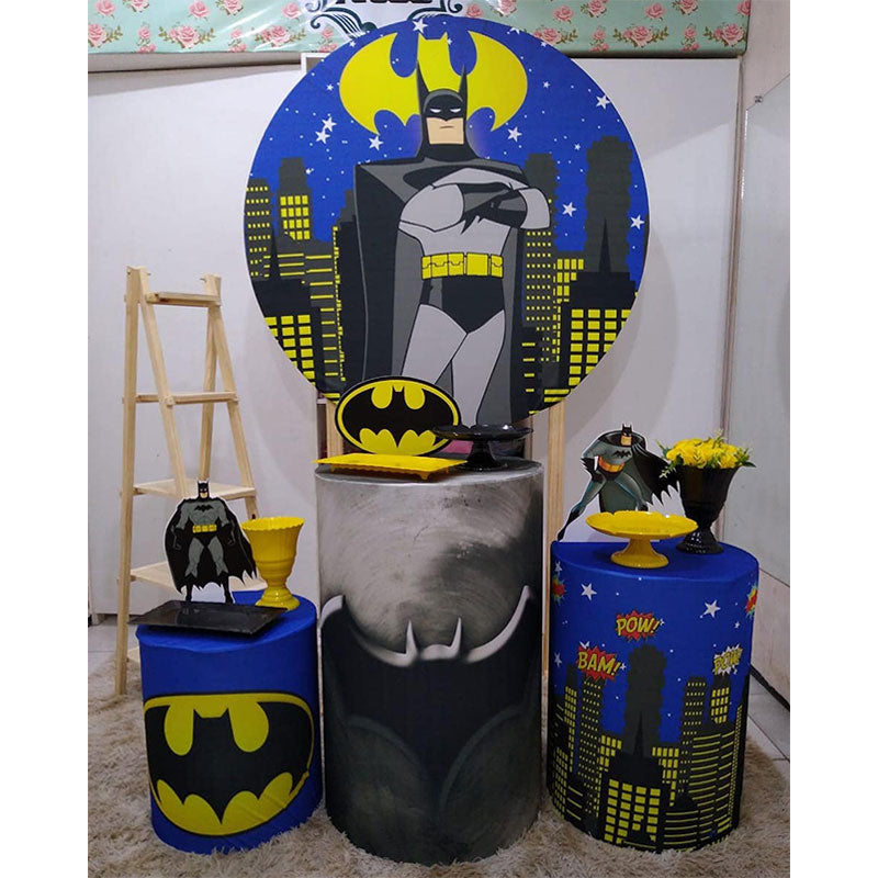 Lofaris Round Cartoon Theme Batman Night Party Backdrop Kit